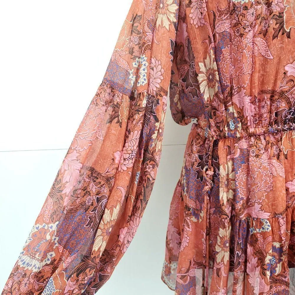 A.L.C. Elise Long Sleeve 100% Silk Floral Mini Dress - Picture 10 of 13